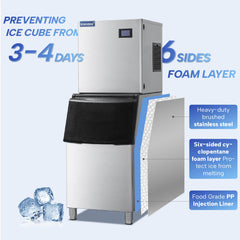 ICECASA Commercial Ice Maker Machine Stainless Steel 450 lbs/24H Ice with 220 lbs Storage