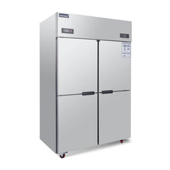 ICECASA 48 Inch Commercial Reach-In Refrigerators and Freezer Combo, 4 Split Doors, Stainless Steel Upright Fridge Freezer