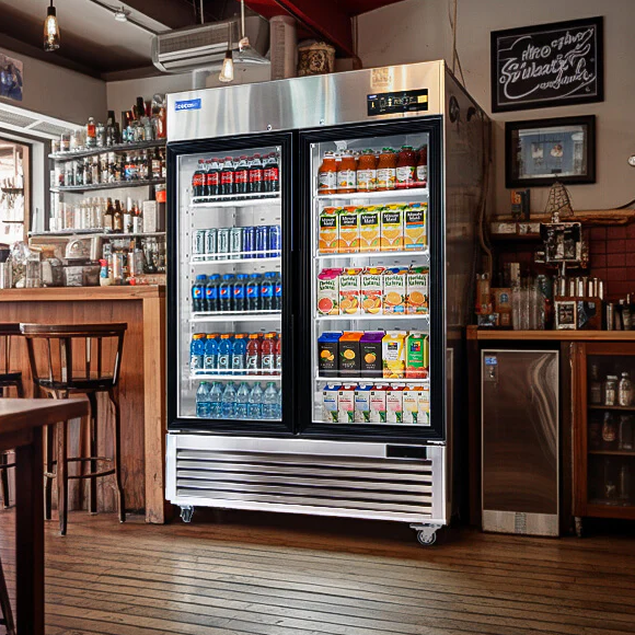 ICECASA 54" 2 Door Commercial Beverage Cooler, Double Glass Door Commercial Drink Refrigerator