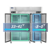 ICECASA 72 Inch Commercial Refrigerator Freezer Combo, Restaurant 3 Door Reach-In Commercial Upright Fridge and Freezer Combo