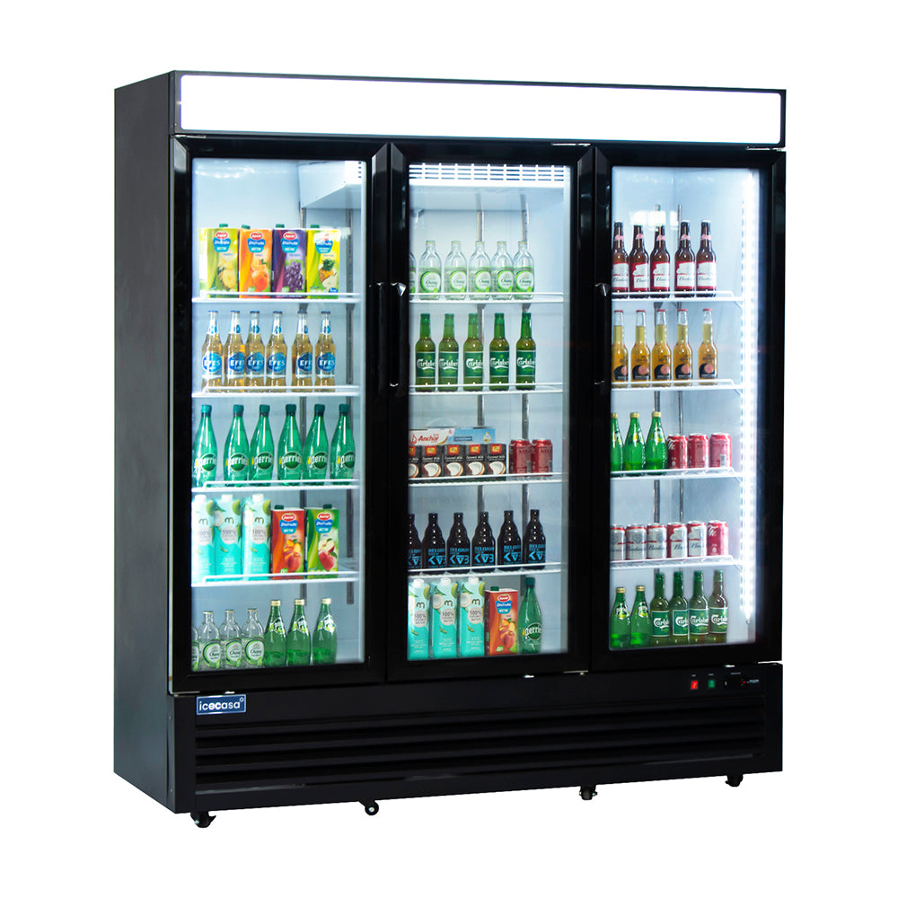 ICECASA 72" 3 Door Commercial Beverage Cooler, 3 Glass Door Commercial Drink Refrigerator