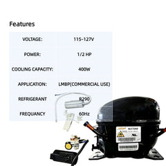 ICECASA Cubigel NUT70NR 1/2 HP R290 Refrigeration Compressor 115V | NUT70NR