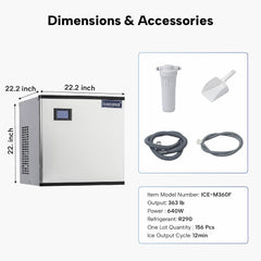ICECASA Commercial 360 lbs/24H Modular Ice Maker Machine Head Full Cube | Restaurant & Bar | ICE-M360F