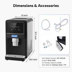 ICECASA Commercial 80 lbs/Day Nugget Ice Maker Countertop Soft Chewable Ice Water Dispenser Touch Screen | SKF-S30JW