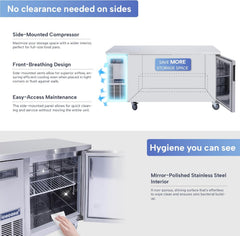 ICECASA Commercial 60" 2-Door Worktop Undercounter Refrigerator Stainless Steel 13 Cu.ft | ICE-150RT