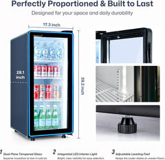 ICECASA Commercial 17" Single Glass Door Upright Beverage Refrigerator 5.6 Cu.Ft | ICE-170N