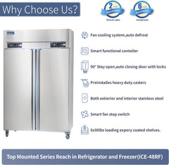 ICECASA Commercial 48" Refrigerator Freezer Combo 2 Door | Hotel & Restaurant Kitchen | ICE-36RF