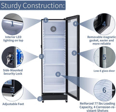 ICECASA Commercial 22.6" Single Glass Door Beverage Refrigerator Upright Display Cooler 12 Cu.ft | ICE-LSC350
