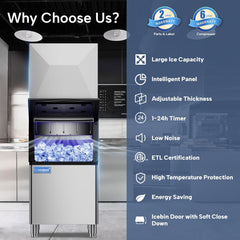 ICECASA Commercial Ice Maker Machine Stainless Steel 400 lbs/24H Ice with 267 lbs Storage