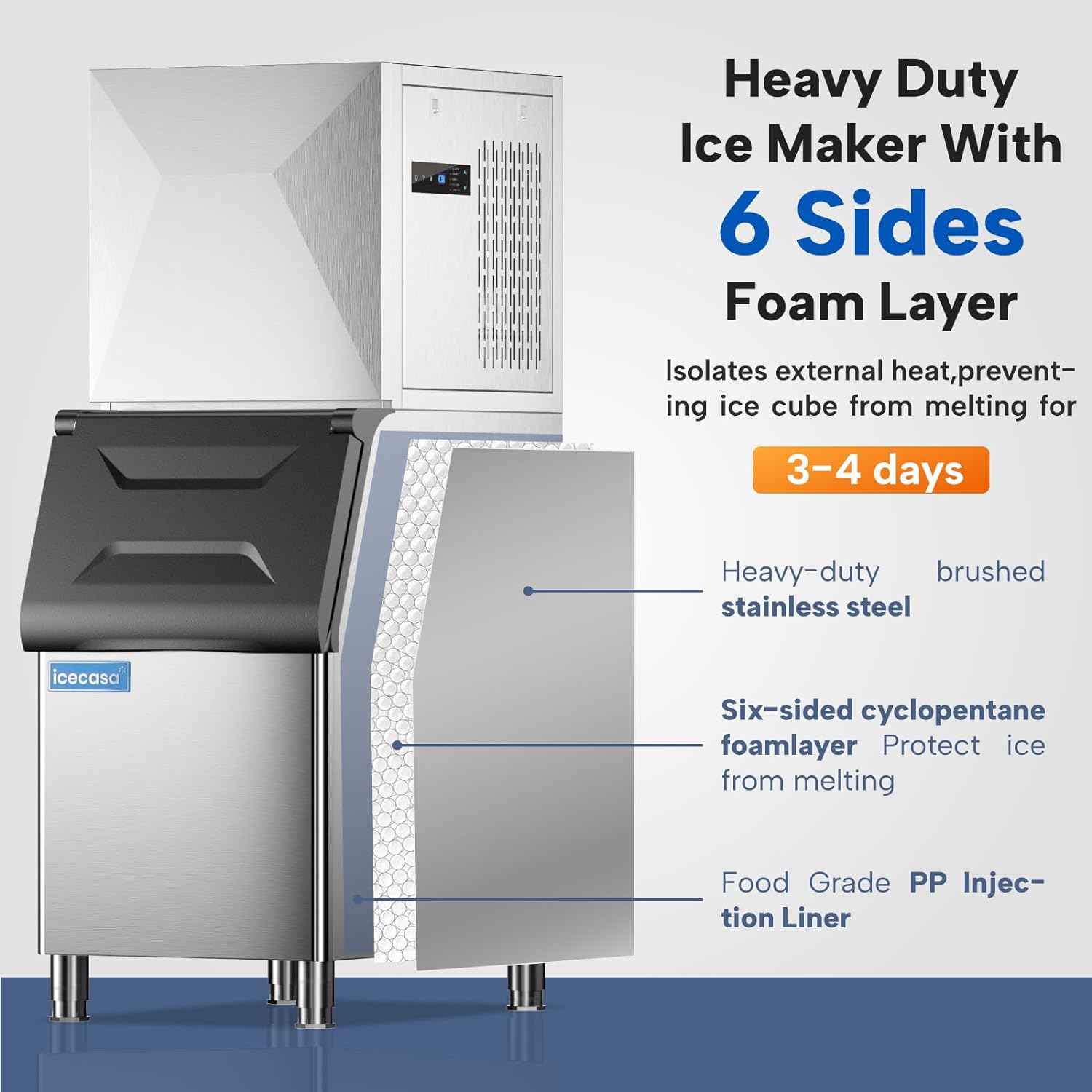 ICECASA Commercial Ice Maker Machine Stainless Steel 400 lbs/24H Ice with 267 lbs Storage