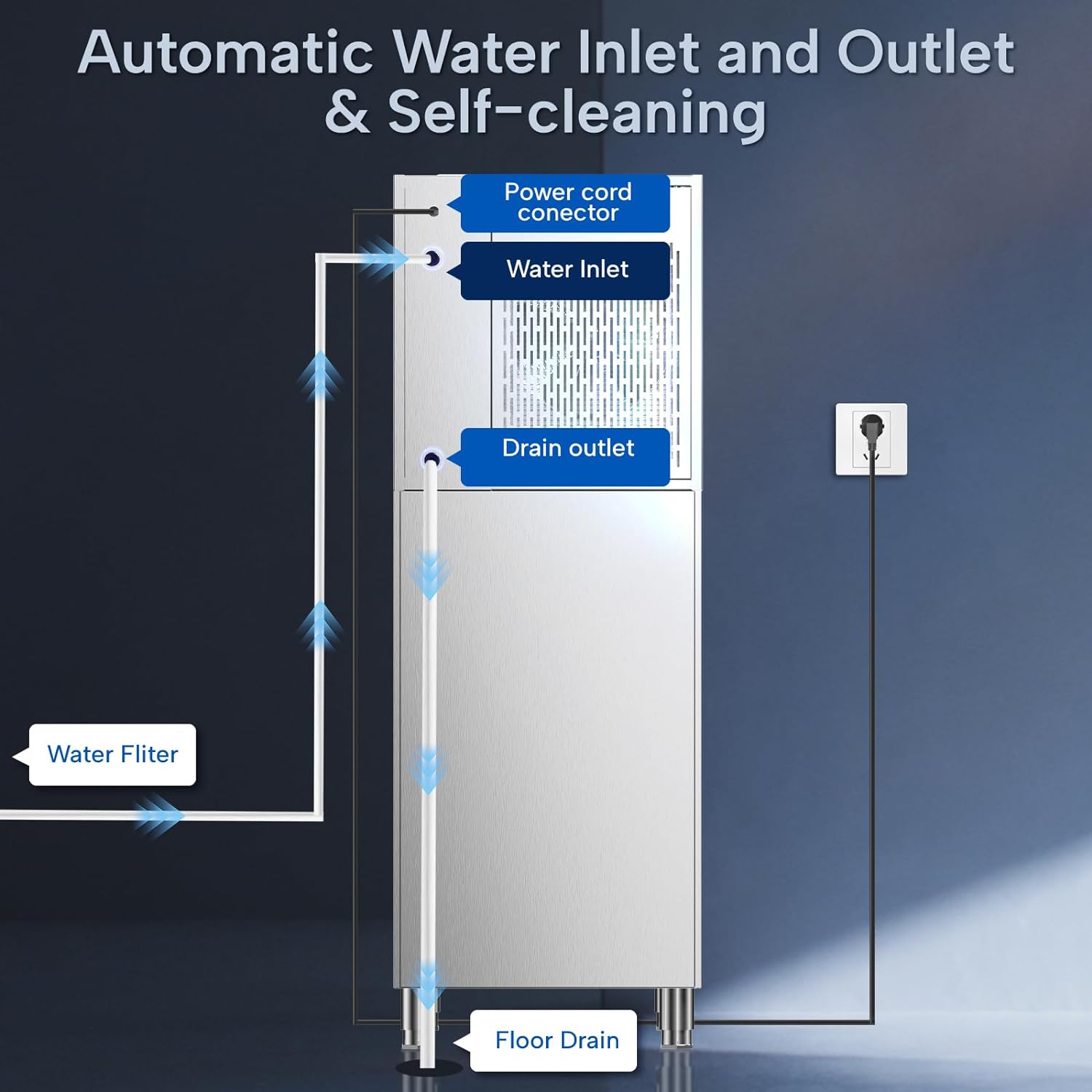 ICECASA Commercial Ice Maker Machine Stainless Steel 400 lbs/24H Ice with 267 lbs Storage