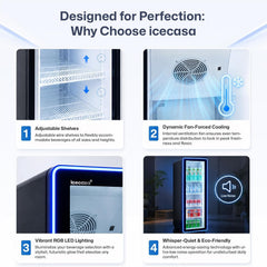 ICECASA Commercial 17" Single Glass Door Upright Beverage Refrigerator 10 Cu.Ft | ICE-310N