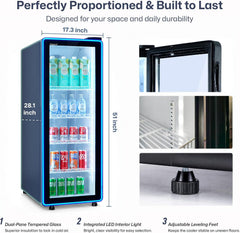 ICECASA Commercial 17" Single Glass Door Upright Beverage Refrigerator 7.8 Cu.Ft | ICE-240N