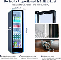 ICECASA Commercial 17" Single Glass Door Upright Beverage Refrigerator 11 Cu.Ft | ICE-380N