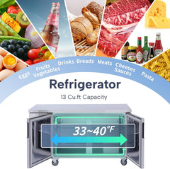 ICECASA Commercial 60" 2-Door Worktop Undercounter Refrigerator Stainless Steel 13 Cu.ft | ICE-150RT