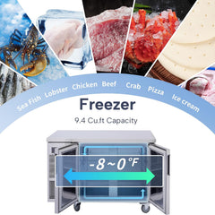 ICECASA Commercial 48" 2-Door Worktop Undercounter Freezer Stainless Steel 9.4 Cu.ft | ICE-120FT