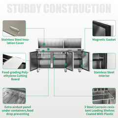 ICECASA 72" Stainless Steel Mega Top Sandwich Prep Table Refrigerator