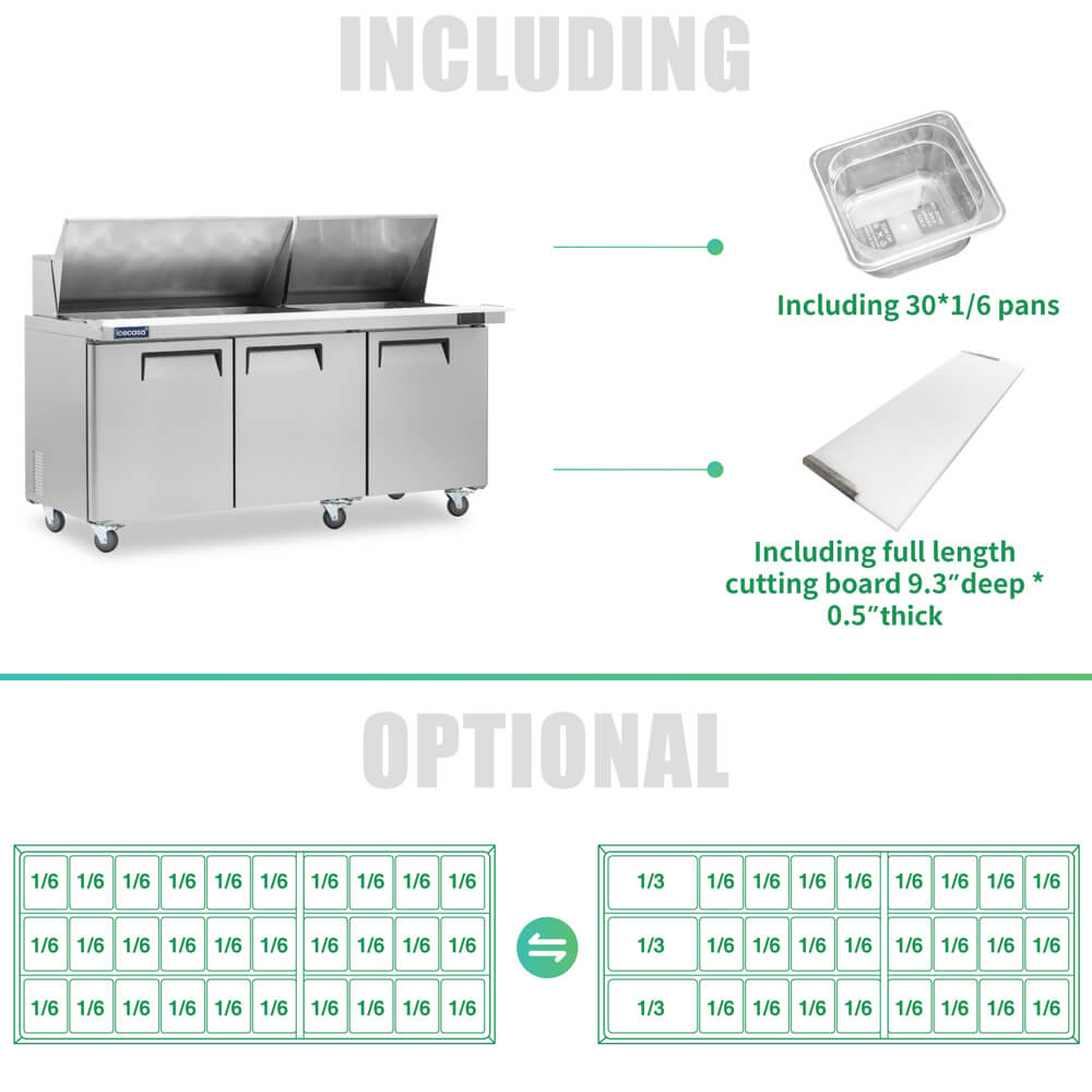 ICECASA 72" Stainless Steel Mega Top Sandwich Prep Table Refrigerator