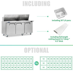 ICECASA 72" Stainless Steel Mega Top Sandwich Prep Table Refrigerator
