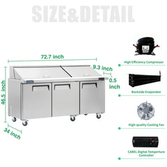 ICECASA 72 Inch Mega Top Sandwich Prep Table