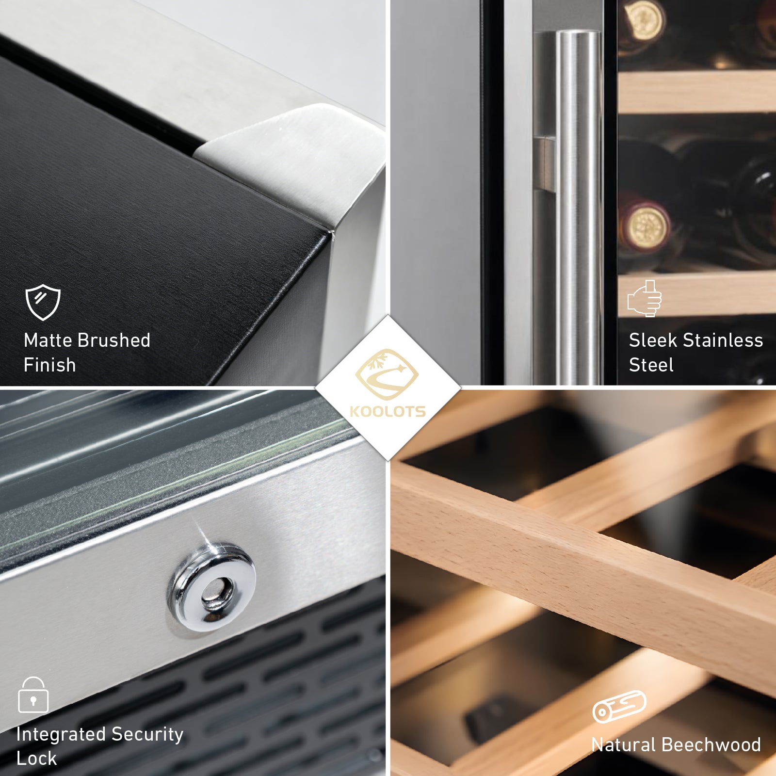 KJCS-164W stainless steel finish, wood shelves and lock