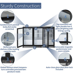 ICECASA Beverage Refrigerator, 3 Glass Door Back Bar Fridge Commericial Beer Cooler Merchandiser