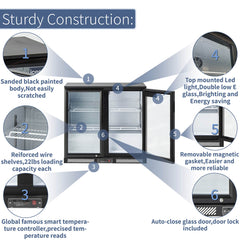ICECASA Beverage Refrigerator, 2 Glass Door Back Bar Fridge Commericial Beer Cooler Merchandiser
