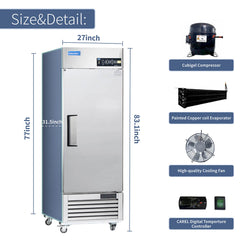 ICECASA 27 Inch Commercial Freezer, Restaurant 1 Door Reach-In Commercial Upright Freezer