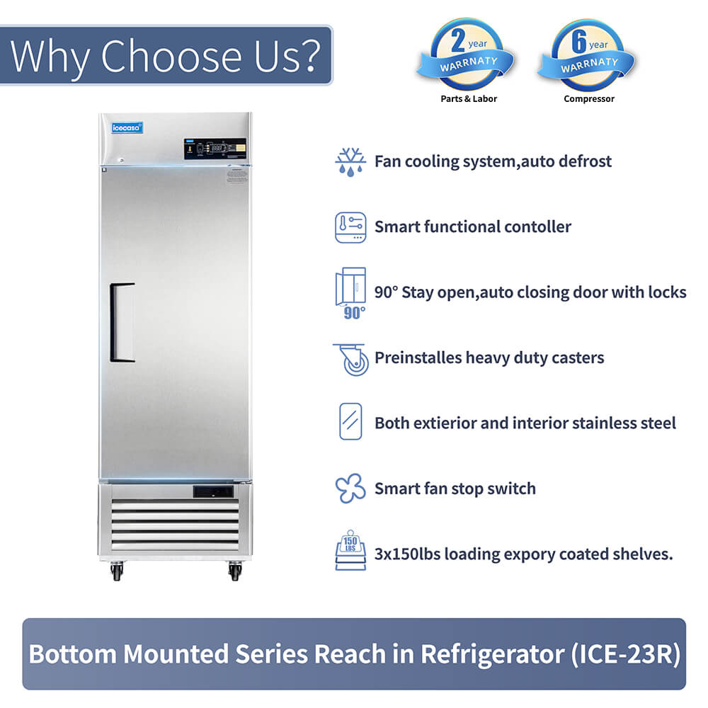 ICECASA 27 Inch Commercial Refrigerator, Restaurant 1 Door Reach-In Commercial Upright Fridge, Cooler