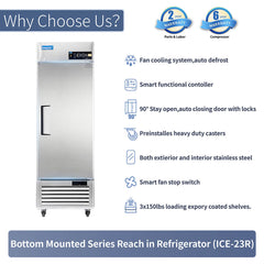 ICECASA 27 Inch Commercial Refrigerator, Restaurant 1 Door Reach-In Commercial Upright Fridge, Cooler