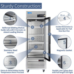 ICECASA 27 Inch 1 Door Commercial Display Refrigerator, Single Glass Door Commercial Reach-in Merchandiser Refrigerator