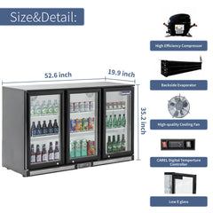ICECASA Beverage Refrigerator, 3 Glass Door Back Bar Fridge Commericial Beer Cooler Merchandiser
