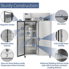 ICECASA 48 Inch Commercial Refrigerator Freezer Combo, Restaurant 2 Door Reach-In Commercial Upright Fridge and Freezer Combo