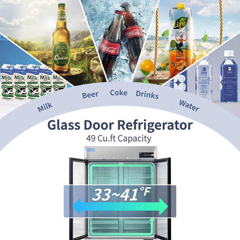ICECASA 54 Inch 2 Door Commercial Display Refrigerator, Double Glass Door Commercial Reach-in Merchandiser Refrigerator