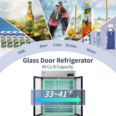 ICECASA 54 Inch 2 Door Commercial Display Refrigerator, Double Glass Door Commercial Reach-in Merchandiser Refrigerator