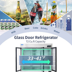 ICECASA 82 Inch 3 Door Commercial Display Refrigerator, 3 Glass Door Commercial Reach-in Merchandiser Refrigerator
