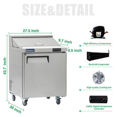 ICECASA 27 Inch Sandwich Prep Table