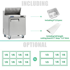 ICECASA 27 Inch Sandwich Prep Table