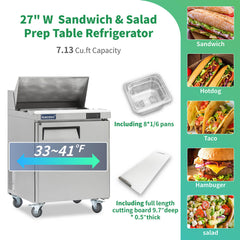 ICECASA 27 Inch Sandwich Prep Table
