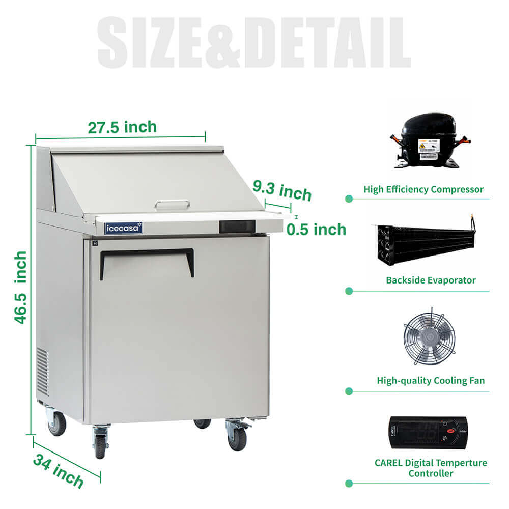 ICECASA 27 Inch Mega Top Sandwich Prep Table