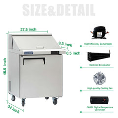 ICECASA 27 Inch Mega Top Sandwich Prep Table