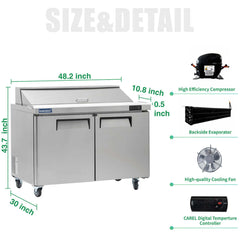 ICECASA 48 Inch Sandwich Prep Table