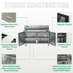 ICECASA 60 Inch Sandwich Prep Table