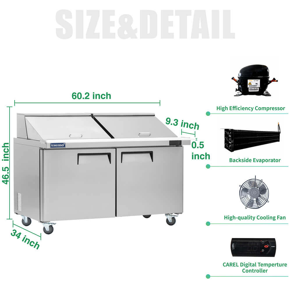 ICECASA 60 Inch Mega Top Sandwich Prep Table