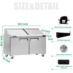 ICECASA 60 Inch Mega Top Sandwich Prep Table
