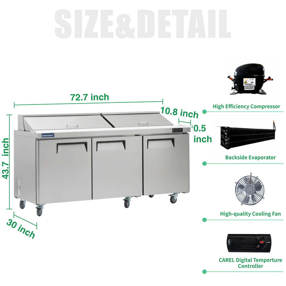 ICECASA 72 Inch Sandwich Prep Table