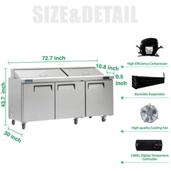 ICECASA 72 Inch Sandwich Prep Table