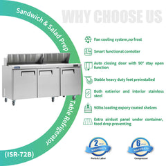 ICECASA 72 Inch Sandwich Prep Table