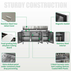 ICECASA 72 Inch Sandwich Prep Table