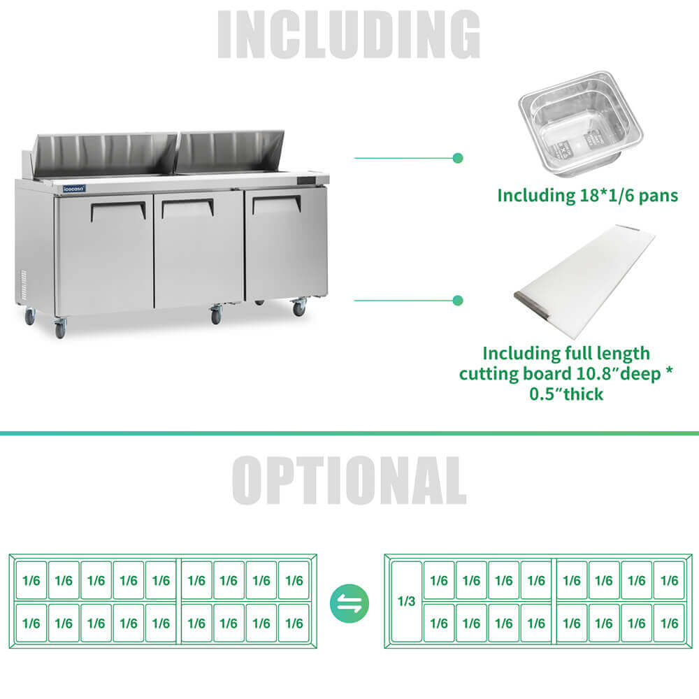 ICECASA 72 Inch Sandwich Prep Table